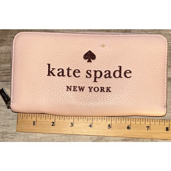 Kate Spade Logo Glitter On Large Continental Rose Full-Zip Leather Wallet189 - Picture 9 of 11